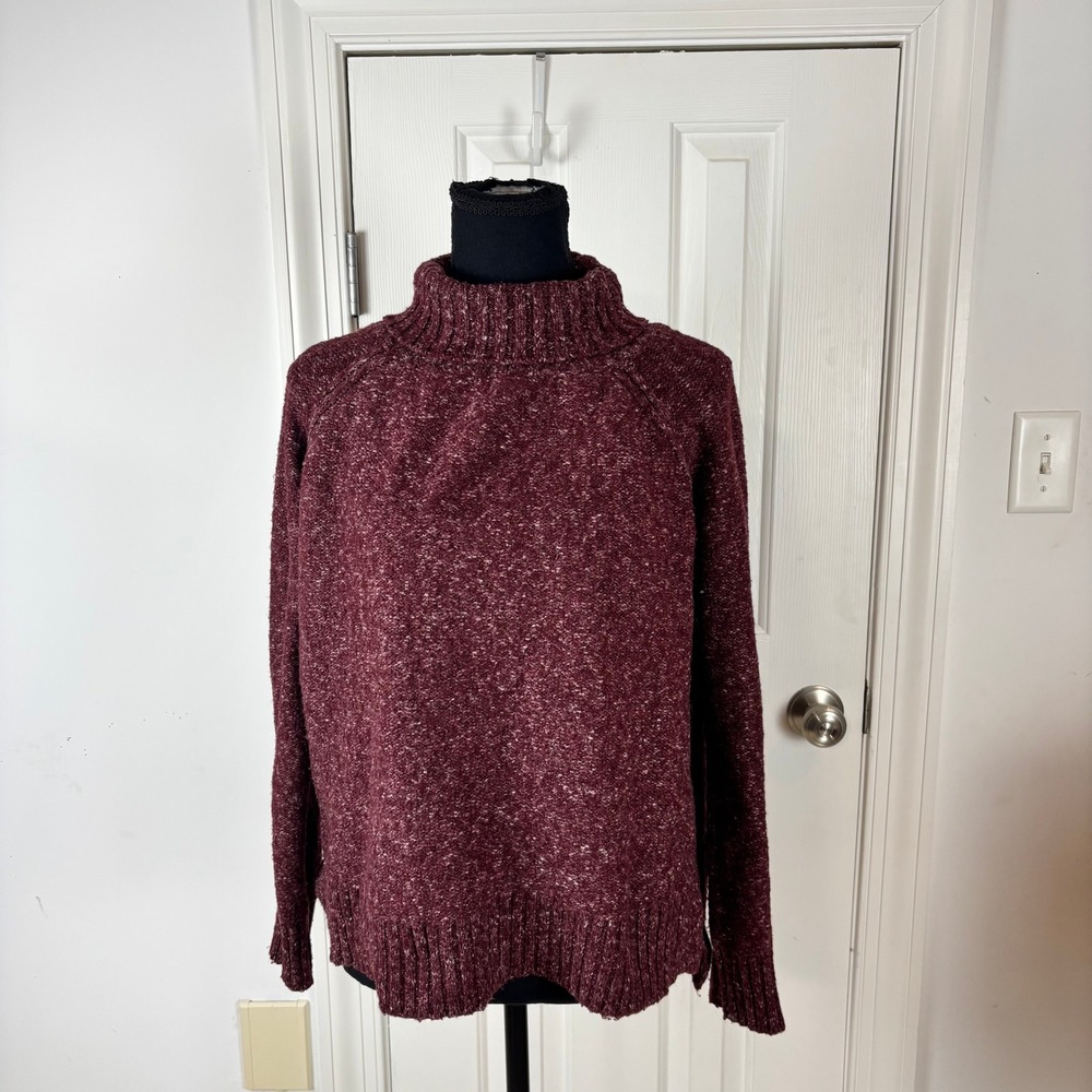 Gilli Burgundy Marl Turtleneck Sweater Womens Small Raglan Sleeve Knit Pullover